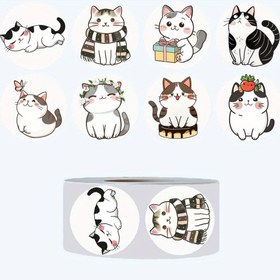 Resim 500 adet Sevimli Kedi Etiketi Rulosu - PVC Vinil Etiketler, Telefonlar, Dizüstü Bilgisayarlar, Hediye Kutuları, Su Şişeleri için Çeşitli Tasarımlar - Tekrar Kullanılabilir, Su Geçirmez, Kedi Severleri ve Kedi Aksesuarları için İdeal 
