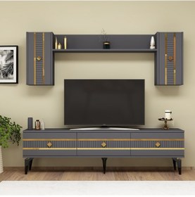 Resim Lenora Tv Ünitesi Takımı Antrasit-altın 