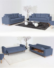 Resim Velura Home & Living Nola Koltuk Takımı 3+3 & Bazalı Yataklı Koltuk & Kanepe - Keten 