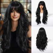 Resim Kadınlar için Şık 66.04cm Siyah Kıvırcık Peruk - Günlük Kullanım, Partiler, Cadılar Bayramı & Cosplay için Yumuşak, Isıya Dayanıklı Sentetik Saç, Peruk Aksesuarları 