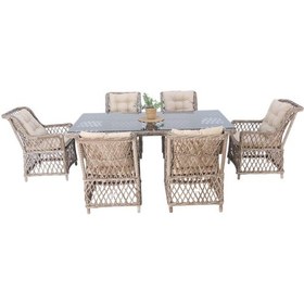 Resim Alaska Rehome 100x200 Rattan Bahçe Masa Takımı 43 Açık Kahverengi 