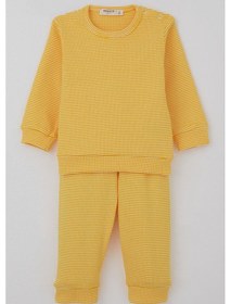 Resim Breeze Erkek Bebek Pijama Takımı Omuzdan Patlı Rib Çizgili 4 Ay-1 Yaş, Sarı 
