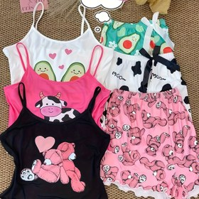 Resim Genç Kız Rastgele 1 Takım Askılı Şort Sevimli Karikatür Rahat Moda Tarzı Pijama ve Ev Giysileri Rastgele 1 Takım 