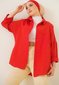 Resim 103901 Oversize Basic Tesettür Gömlek - Kırmızı - Kırmızı / 36 