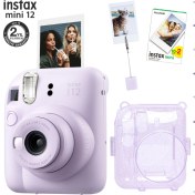 Resim Fujifilm Instax Mini 12 Lila Fotoğraf Makinesi - 20'li Film - Kıskaçlı Resim Standı ve Simli Pleksi Kılıf Seti 