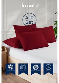 Resim Micro Fermuarlı Yastık Alezi Sıvı Geçirmez 4 Lü Set Yastık Koruyucu 50x70 Kırmızı 
