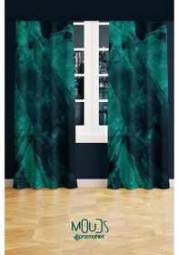 Resim Yeşil Lacivert Desenli Süet Oturma Odası, Salon Fon Perde Baskılı Ekstrafor Büzgü 2 Kanat Prd-1001 Çok Renkli 