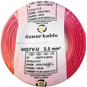 Resim ÖZNUR 2,5mm2 Nya Kablo Tek Damar Kırmızı Kablo 100 