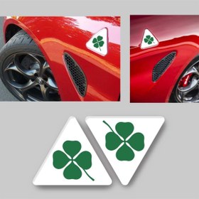 Resim Redline Grafik Alfa Romeo Yonca Amblem Beyaz 3d Sticker 2 Adet 