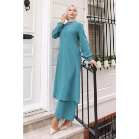 Resim Missvalle Düğmeli Tesettür Takım Turkuaz MSV10358 