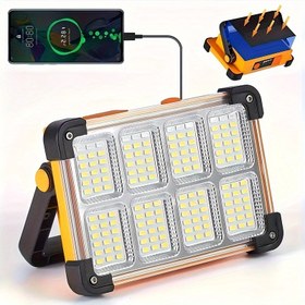 Resim Acil Durum Hazırlığı | Ultra Parlak Güneş Enerjili Şarj Edilebilir LED Sel Işığı - Taşınabilir, USB ile Çalışan 3600mAh Pil, Şeffaf Izgara Tasarımı & Kamp, Gece Pazarları & Acil Durumlar için Siyah/Sarı Sap 