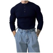 Resim Eski Para Tarzı Popüler Avrupa Bedeni Büyük Beden Uzun Kollu Triko Kazak, Erkek İlkbahar-yaz Henry Yakalı İş Görünümlü Kaslı Görünüm Siyah 