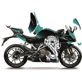 Resim Cfmoto 250sr Beyaz Turkuaz Dragon Model Parçalı Motosıklet Kaplama Stıcker Etıket Modelı 