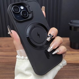 Resim Uygun iPhone 16 telefon kılıfı, iPhone 15 ProMax manyetik kablosuz şarj 14 görünmez katlanır stand, 13 PRO düşmeye karşı koruma kapağı, 12 mat silikon koruyucu kapak, 11 şık ve basit 