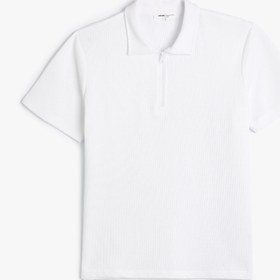 Resim Yarım Fermuarlı Polo Tişört Kısa Kollu Dokulu 