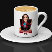 Resim Bilgili Öğretmenim Karikatürlü Esprili Kahve Fincanı 