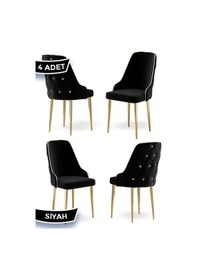 Resim Canisa Krax Serisi, 1.sınıf Babyface Kumaş Mutfak Sandalyesi, Gold Metal Ayak 4 Adet Siyah Sandalye Sandalye Siyah Ayaklar Gold 