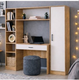 Resim Bilgisayar Masası, Hekta Kitaplıklı, Kapaklı Kitaplıklı Çalışma Masası - Ceviz Çok Renkli 