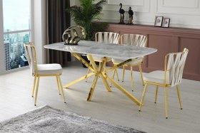 Resim Polo Çapraz High Gloss Gold Yemek Masa Sandalye Takımı 90x160cm 