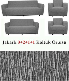 Resim Jakarlı Koltuk Örtüsü , Kanepe ,chester Örtüsü 3211 Gri Gri 