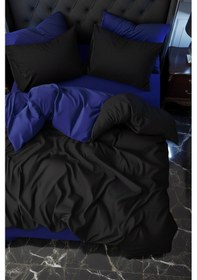 Resim More Home Çift Kişilik Yorgan Kılıfı + Yastık Kılıfı Siyah Lacivert 