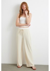 Resim Never More Bel Bantlı Wide Leg Pantolon Krem Krem 