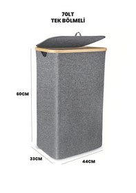 Resim 70 Lt Tek Bölmeli Bambu Kumaş Kirli Çamaşır Sepeti Joseph Model - Antrasit 