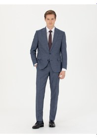 Resim Cacharel Lacivert Slim Fit Mikro Desenli Kırlangıç Yaka Takım Elbise 