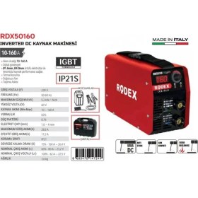 Resim Rodex Inverter Dc Kaynak Makinası 10-160A 