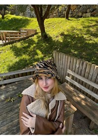 Resim Kadın Zebra Desenli Peluş Kova Şapka - Unisex Siyah 