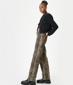 Resim Leopar Desenli Kot Pantolon Standart Bel Düz Paça - Bianca Jeans 