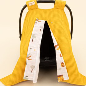 Resim Puset Örtüsü - Çift Taraflı - Hardal Petek - Sarı Ev 