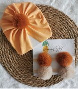 Resim Kız Bebek Peluş Ponpon Bandana Ve Ponponlu Bone Seti 