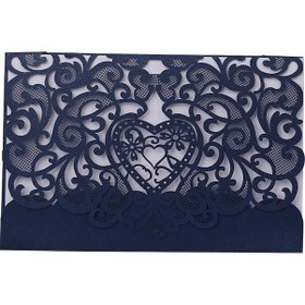 Resim Hombey 20 Adet Sevgi Desenli Davetiye Seti Kutu+iç Kart - Düğün, Doğum Günü, Toplantı Davetleri İçin Mavi Perla Kağıtlı D067 