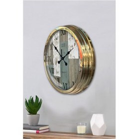 Resim Altın Gold Rengi Metal Çerçeveli Salon Ofis Duvar Saati 40 Cm (531768488) 