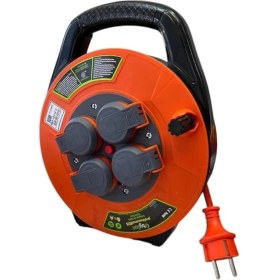 Resim Seyyar Kablo Makarası – 10 Metre, 4 Prizli, IP44 Kapaklı, 230V 16A, 1000W – Taşınabilir Çanta Tipi 