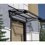 Resim Metal Taşıyıcılı Kapı Üstü Pratik Sundurma Siyah - Şeffaf Levha 110 X 100 Md2 