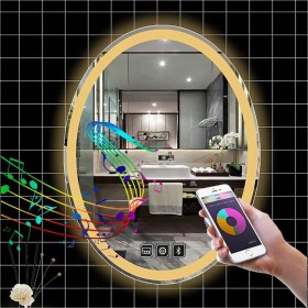 Resim Global Led Mirror 80X100 cm Bluetoothlu Dokunmatik Tuşlu Buğu Yapmayan Ledli Elips Banyo Aynası 