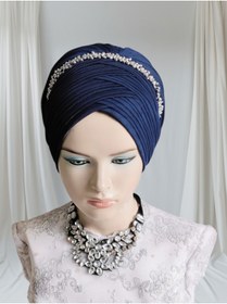 Resim Nuray hazır duvak Aksesuar dahil lacivert Sevda bone hazır duvak hazır şal hazır türban 