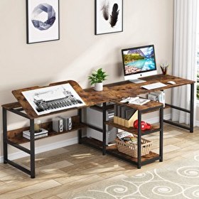 Resim Zizuva Tasarım 240x75x60 CM 2 Kişilik Ceviz Çizim ve Bilgisayar Masası 