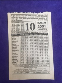 Resim 10 Kasım 2001 Takvim Yaprağı - Nostalji Koleksiyonluk Takvim Yaprağı 