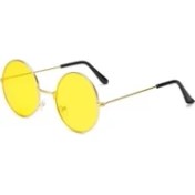 Resim Yuvarlak Cam John Lennon Tarzı Gold Çerçeveli Sarı Gözlük 