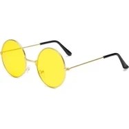 Resim Yuvarlak Cam John Lennon Tarzı Gold Çerçeveli Sarı Gözlük 