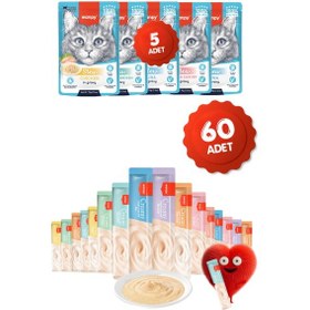 Resim Krema Kedi Ödül Maması 60 Adet 14gr 5 Adet Pouch Yaş Mama 70gr Hediyeli 