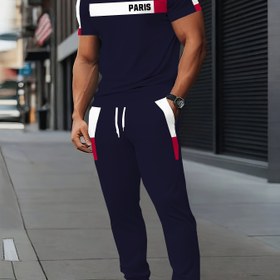 Resim 3D baskılı Erkekler için trend casual moda havalı ve nefes alabilen spor kısa kollu + uzun pantolon takımı 