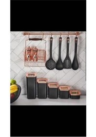 Resim Kare Saklama Kabı Siyah Bakır 5li 1700 Ml+1200 Ml+900 Ml+700 Ml+250 Ml 