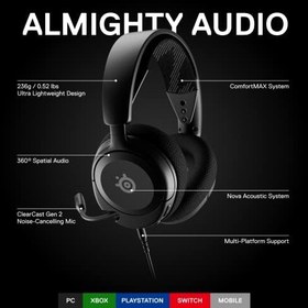 Resim SteelSeries Arctis Nova 1 - Multi-Platform Gaming Kulaklık - Hi-Fi Sürücü - 360° Surround Ses - AirWeave Memory Foam Kulak Yastıkları - Gürültü Önleyici Mikrofon, PC, PS5, Switch, Xbox - Siyah 