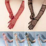Resim 1 Çift Kadınlar için Şık Şeffaf Mesh Uzun Resmi Eldivenler - Elastik Bilek, Parmaksız Tasarım, Düz Renk (Kırmızı/Pembe/Siyah/Koyu Gri/Açık Yeşil) Partiler, Düğünler & Akşam Etkinlikleri İçin - Dekoratif Moda Aksesuarı, Hanım Eldivenleri, Detaylı İşçilik 