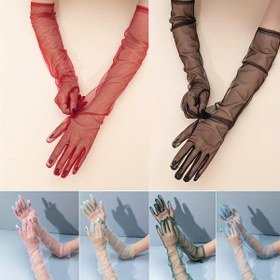 Resim 1 Çift Kadınlar için Şık Şeffaf Mesh Uzun Resmi Eldivenler - Elastik Bilek, Parmaksız Tasarım, Düz Renk (Kırmızı/Pembe/Siyah/Koyu Gri/Açık Yeşil) Partiler, Düğünler & Akşam Etkinlikleri İçin - Dekoratif Moda Aksesuarı, Hanım Eldivenleri, Detaylı İşçilik 