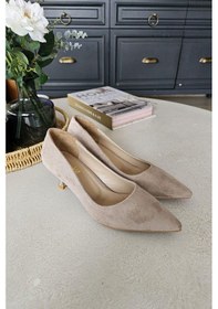 Resim 10 670 Topukla Kadın 6 Cm Kadeh Topuk Stiletto Vizon Süet 
